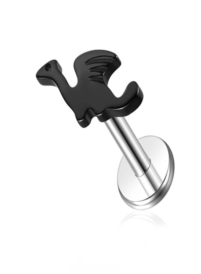 TOMIDES 1pcs G23 Titanium Flat Back Earrings Studs 16g F136 Implant Grade Titanium Labrets Press Fit Threadless Push In Dainty Cartilage Helix Conch Lobe Lip Tragus Piercing Jewelry (1pcs Black Dinosaur) - Image 1